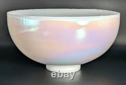 NOS! Vintage Round 14 Dia. White Iridescent Glass Dome Light Shade, 4 Fitter