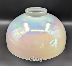 NOS! Vintage Round 14 Dia. White Iridescent Glass Dome Light Shade, 4 Fitter