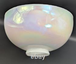 NOS! Vintage Round 14 Dia. White Iridescent Glass Dome Light Shade, 4 Fitter