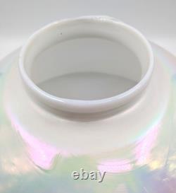 NOS! Vintage Round 14 Dia. White Iridescent Glass Dome Light Shade, 4 Fitter