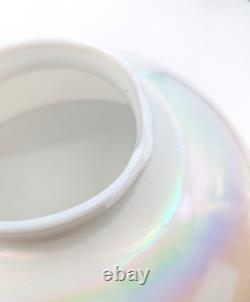 NOS! Vintage Round 14 Dia. White Iridescent Glass Dome Light Shade, 4 Fitter