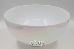 NOS! Vintage Round 14 Dia. White Iridescent Glass Dome Light Shade, 4 Fitter