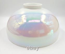 NOS! Vintage Round 14 Dia. White Iridescent Glass Dome Light Shade, 4 Fitter