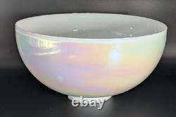 NOS! Vintage Round 14 Dia. White Iridescent Glass Dome Light Shade, 4 Fitter