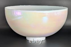 NOS! Vintage Round 14 Dia. White Iridescent Glass Dome Light Shade, 4 Fitter