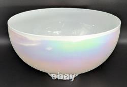 NOS! Vintage Round 14 Dia. White Iridescent Glass Dome Light Shade, 4 Fitter