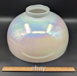 NOS! Vintage Round 14 Dia. White Iridescent Glass Dome Light Shade, 4 Fitter