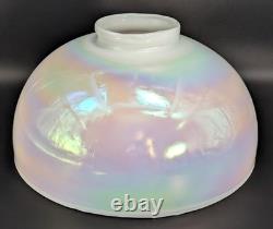 NOS! Vintage Round 14 Dia. White Iridescent Glass Dome Light Shade, 4 Fitter