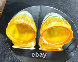 Nice Clean Pair Of Signed Quezal Pulled Feather Design Lamp Shades 2.25 Fitter