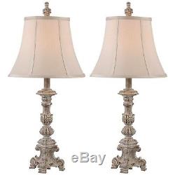 Nightstand Lamp Pair Set of 2 Vintage Bedroom Bedside Table Light Shades w Stand
