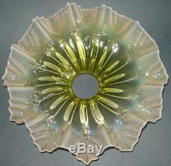 OLD Vintage Art Nouveau White Opalescent & Vaseline glass lamp shade RUFFLED