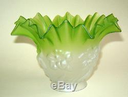OLD Vintage Art Nouveau glass lamp shade UNIQUE RUFFLED SHAPE White and Green