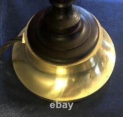 ORIGINAL 1930s ART DECO TABLE DESK LAMP BRASS BASE MAHOGANY STEM. GLOBE SHADE