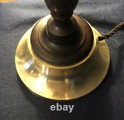 ORIGINAL 1930s ART DECO TABLE DESK LAMP BRASS BASE MAHOGANY STEM. GLOBE SHADE