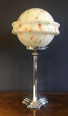 ORIGINAL 1930s ART DECO TABLE DESK / LAMP CHROME STEM ICONIC GLOBE GLASS SHADE