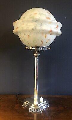 ORIGINAL 1930s ART DECO TABLE DESK / LAMP CHROME STEM ICONIC GLOBE GLASS SHADE