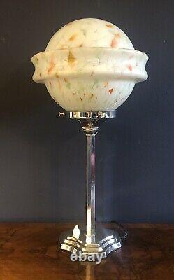 ORIGINAL 1930s ART DECO TABLE DESK / LAMP CHROME STEM ICONIC GLOBE GLASS SHADE