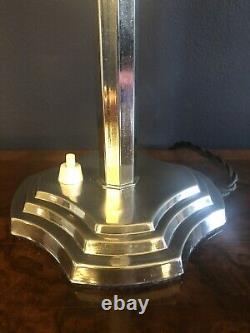 ORIGINAL 1930s ART DECO TABLE DESK / LAMP CHROME STEM ICONIC GLOBE GLASS SHADE