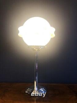 ORIGINAL 1930s ART DECO TABLE DESK / LAMP CHROME STEM ICONIC GLOBE GLASS SHADE