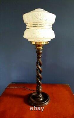 ORIGINAL 1930s ART DECO TABLE DESK LAMP. OPEN BARLEY TWIST STEM. GLOBE SHADE