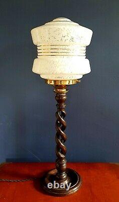 ORIGINAL 1930s ART DECO TABLE DESK LAMP. OPEN BARLEY TWIST STEM. GLOBE SHADE