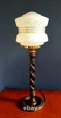 ORIGINAL 1930s ART DECO TABLE DESK LAMP. OPEN BARLEY TWIST STEM. GLOBE SHADE