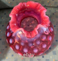 OUTSTANDING FENTON CRANBERRY OPALESCENT COIN DOT GLASS LAMP SHADE MINT! 10 inch