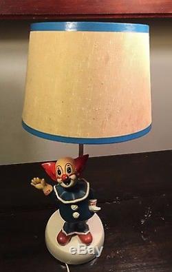 Official BOZO THE CLOWN Vintage LAMP LIGHT with Original Lamp Shade 1950s-1960s