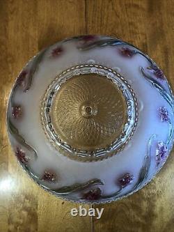 Old Antique Vintage Dome Art Deco 14 Lamp Shade Frosted &Clear Glass Red Flower