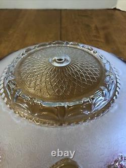 Old Antique Vintage Dome Art Deco 14 Lamp Shade Frosted &Clear Glass Red Flower