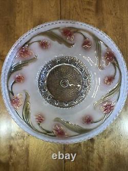 Old Antique Vintage Dome Art Deco 14 Lamp Shade Frosted &Clear Glass Red Flower