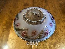 Old Antique Vintage Dome Art Deco 14 Lamp Shade Frosted &Clear Glass Red Flower