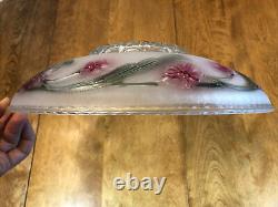 Old Antique Vintage Dome Art Deco 14 Lamp Shade Frosted &Clear Glass Red Flower