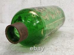 Old Vintage Rare Green Glass / Iron Golden Work Candle / Light Lamp Shade
