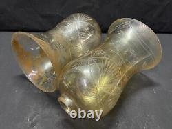 Old Vintage Rare Unique Floral Design 2 Pc Glass Candle / Light Lamp Shade