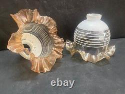 Old Vintage Rare Unique Glass Lantern Lamp 2 Pc Candle Shade / Chimney Shade