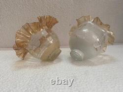 Old Vintage Rare Unique Glass Lantern Lamp 2 Pc Candle Shade / Chimney Shade