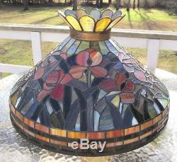Omg Large Tiffany Style Vintage Stained Glass Iris Flower Lamp Shade Restore