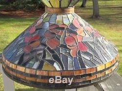 Omg Large Tiffany Style Vintage Stained Glass Iris Flower Lamp Shade Restore