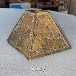Outstanding Antique Arts & Crafts Leaf Pattern Hammered Brass 5 Sided Lampshade