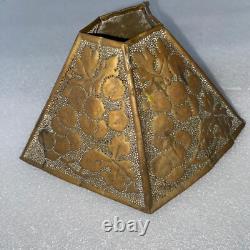 Outstanding Antique Arts & Crafts Leaf Pattern Hammered Brass 5 Sided Lampshade