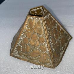Outstanding Antique Arts & Crafts Leaf Pattern Hammered Brass 5 Sided Lampshade