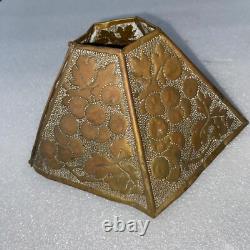 Outstanding Antique Arts & Crafts Leaf Pattern Hammered Brass 5 Sided Lampshade
