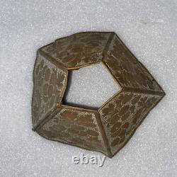 Outstanding Antique Arts & Crafts Leaf Pattern Hammered Brass 5 Sided Lampshade