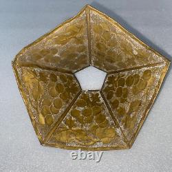 Outstanding Antique Arts & Crafts Leaf Pattern Hammered Brass 5 Sided Lampshade