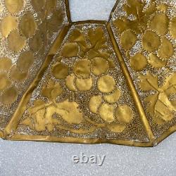 Outstanding Antique Arts & Crafts Leaf Pattern Hammered Brass 5 Sided Lampshade