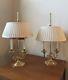 Pair 2 Vintage Baldwin Brass Bouillotte Serpentine Candle Lamps, 2 Light. Shades