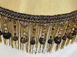 PAIR 2 Vtg Victorian Art Deco Style Lamp Shade Gold Black Bead Tassel Fringe 18