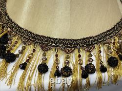 PAIR 2 Vtg Victorian Art Deco Style Lamp Shade Gold Black Bead Tassel Fringe 18