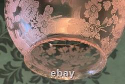 PAIR Antique Victorian Deep Etched Floral Glass Kerosene Oil Gas Lamp Shades